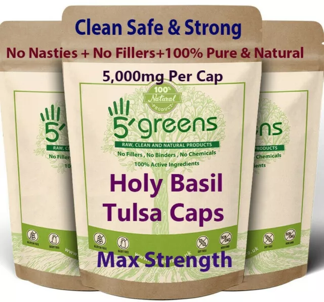 Holy Basil Capsules ( Tulsi ) 5000mg Veg Capsules 10% Ursolic Acid 500mg 10:1