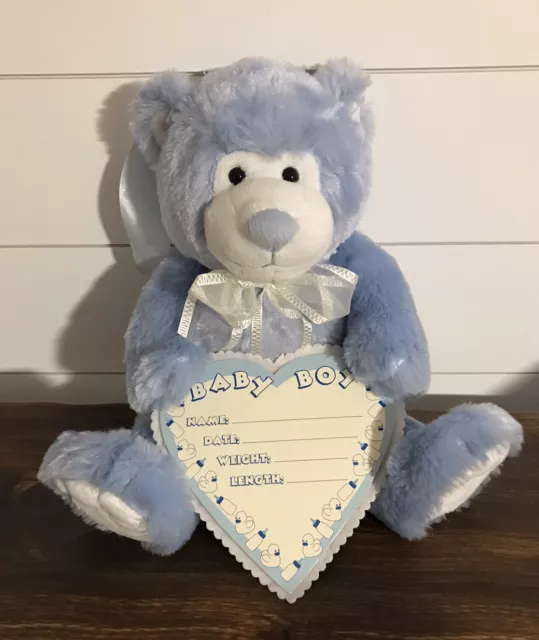 The Petting Zoo Baby Boy Announcement Plush Blue Teddy Bear New Birth Infant