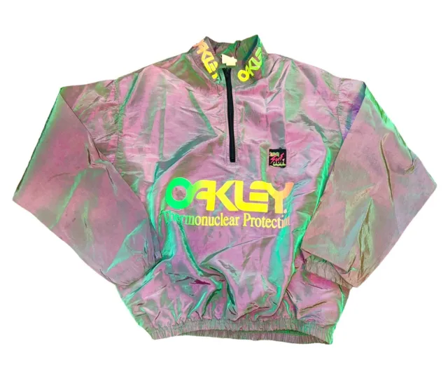 Vtg 90s Oakley Surf Style Thermonuclear Protection Windbreaker Jacket Iridescent