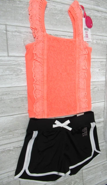 Justice Girls Dolphin Shorts Black Grommet Tank Top Peach Size M 10 NEW