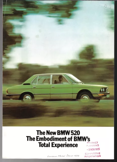 BMW 520 E12 1973 UK Market Launch Foldout Sales Brochure 5-Series