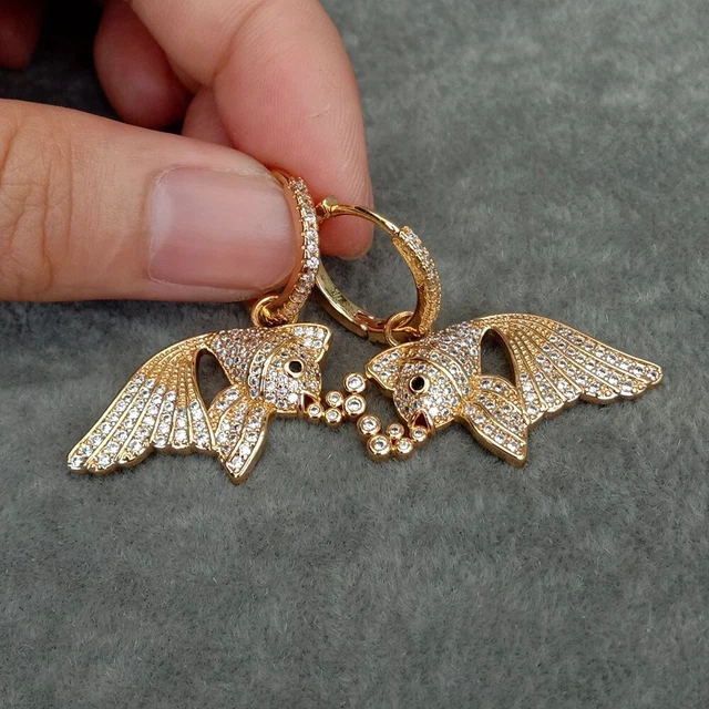 17x29mm Yellow Gold Plated Micro Pave Cz Fish Shape Earrings Hoop Earrings