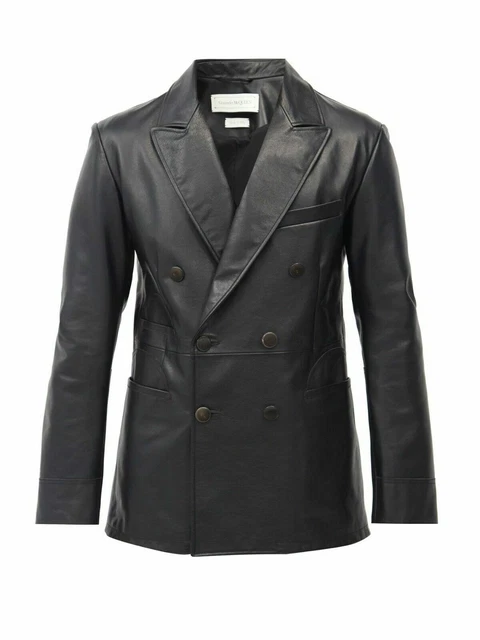 Uomo Vera Pelle Giacca Originale pelle D'Agnello a Doppio Petto Moda Cappotto