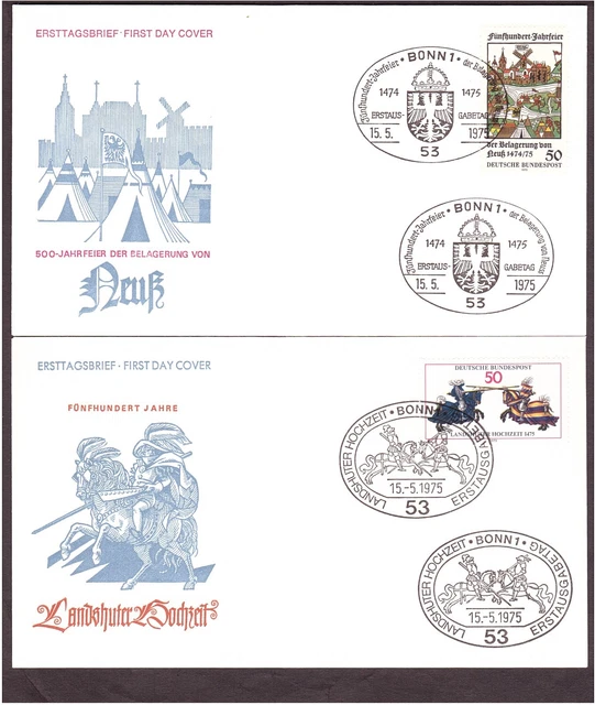 2 FDC BRD 843 Belagerung Neuss 844 Landshuter Fürstenhochzeit beide 15.5.75, EST