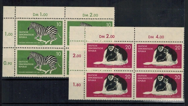 DDR 1961 MiNr.  825/826 100 Jahre Dresdner Zoo Viererblock Eckrand postfrisch