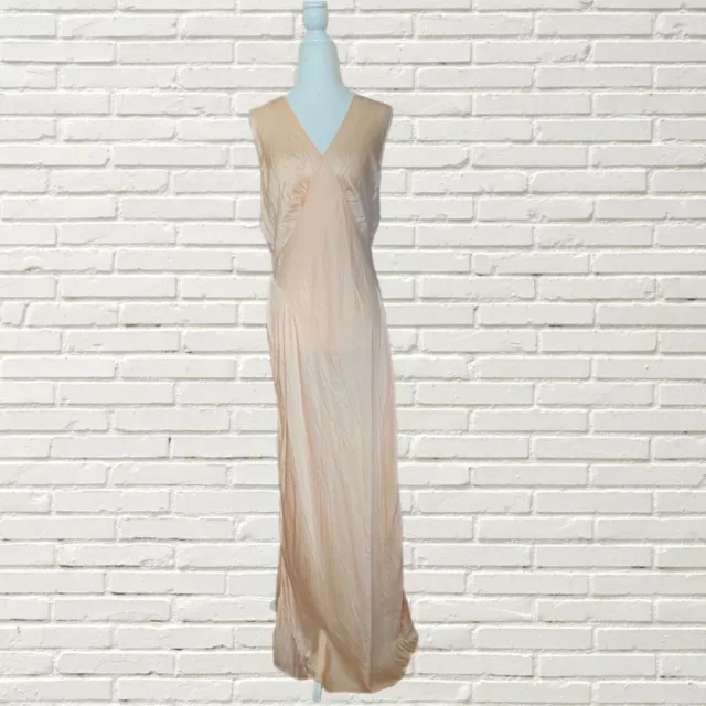 VINTAGE 1930S BIAS Cut Silk Slip Dress Maxi Length Embroidered Beige ...