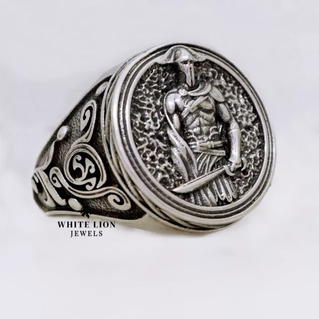 Combo Spartan Warrior Signet Men 925 Sterling Silver Biker Rider Ring & Pendant