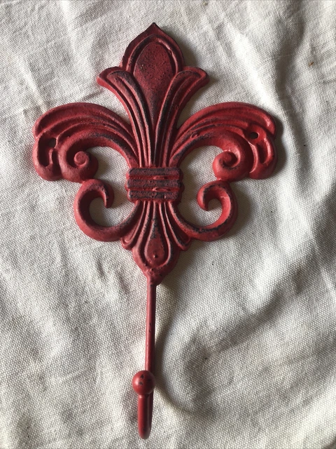 Vintage Coat, Hat, Closet Towel Cast Iron Hook Red Paint 8.5” X 5.5”
