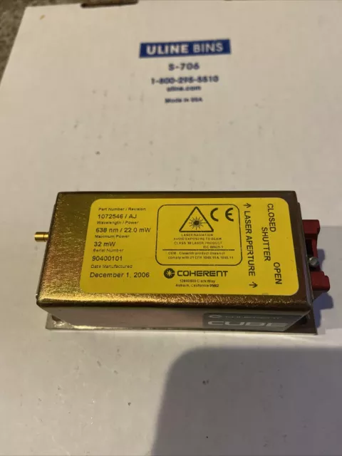 Coherent Cube 1072546/AJ 638nm 22.0 mW Horizontal Laser Head With Heatsink!