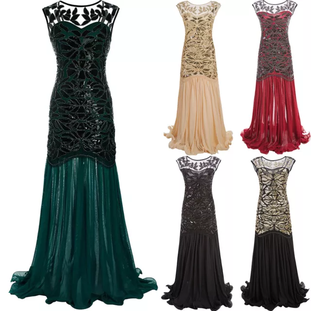 1920s Flapper Dress Long Maxi Formal Great Gatsby Sequin Ball Gown Cocktail Prom