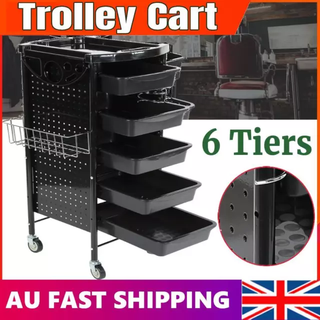 6 Tier Rolling Storage Cart Coloring Hair Salon Trolley Spa Hairdresser ACB#