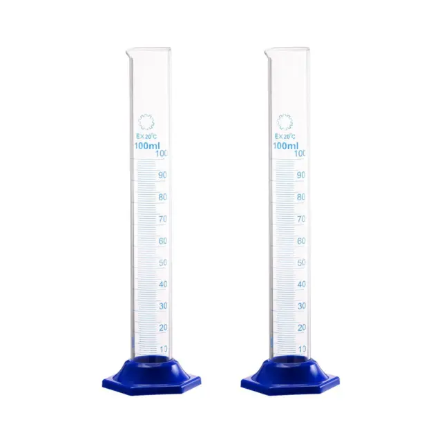 Cylindre Gradué Verre Borosilicaté 100ml Éprouvette Tube Essai Hexagonal 2Pcs