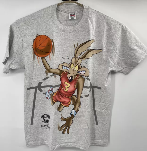 Vintage 1994 Wile E Coyote Basketball T Shirt Double Side AOP Gray XL Looney