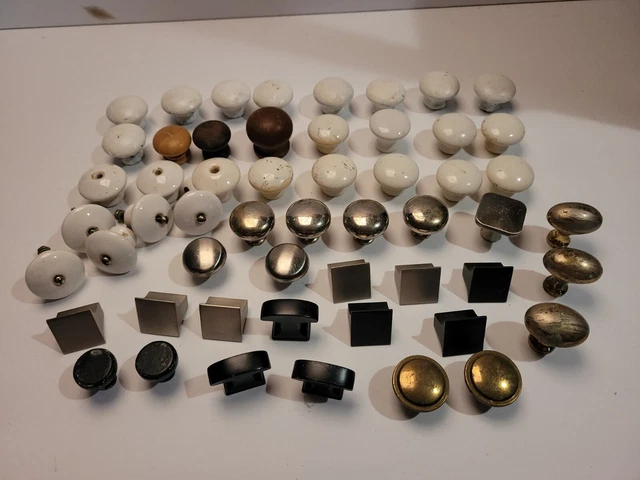 Vtg. 54 pc Lot Brass/Bronze/Metal/Wood Dresser Drawer Cabinet Handle Pulls Knobs