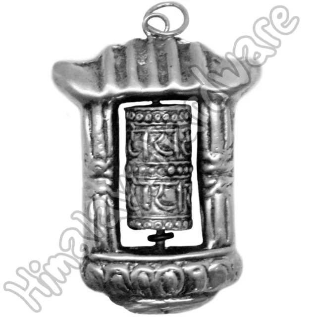 Silver Prayer Wheel PENDANT Tibet Nepal Buddhist om mani padme hum 925 Sterling