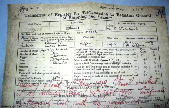 TITANIC Registry Transcript Document Ship Vintage Belfast Antique Interesting UK