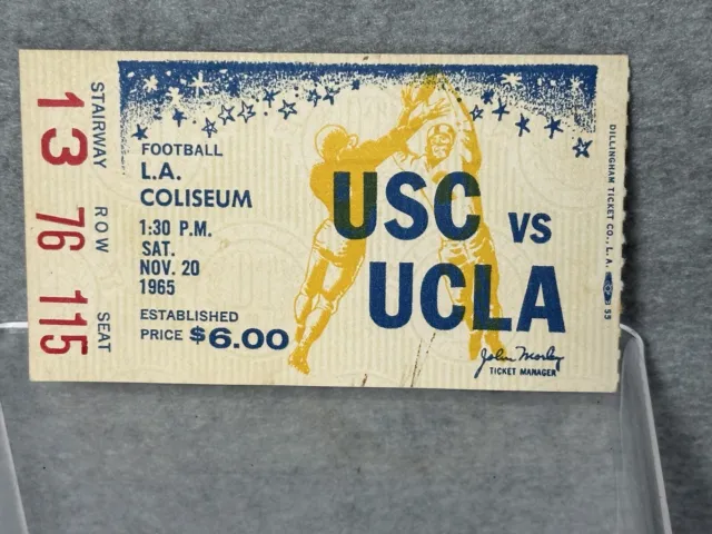 1965 Football  Usc  Vs Ucla  California Stub Ticket  Los Angeles
