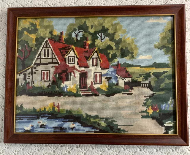 Casa de casa bordado enmarcado de colección patos 17,5"" x 13,5"" núcleo de cabaña