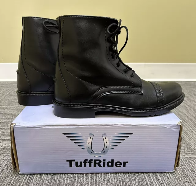 TuffRider Women's Black Leather Lace Up Cap toe Paddock Boots Size 10.5