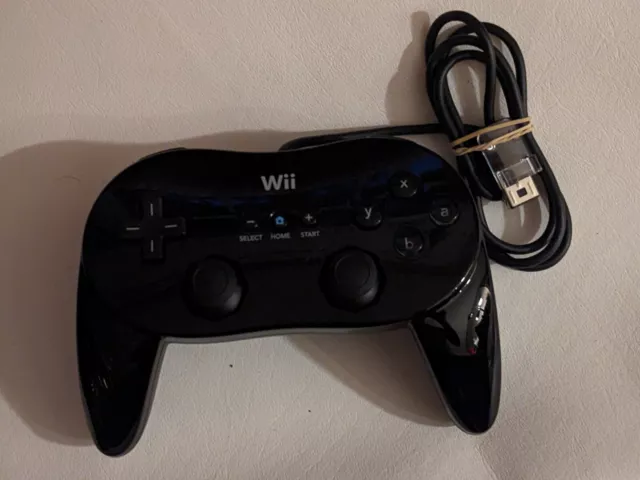 Oficial Nintendo Wii Negro Clásico Pro con Cable Mando RVL-005 02 OEM Funciona