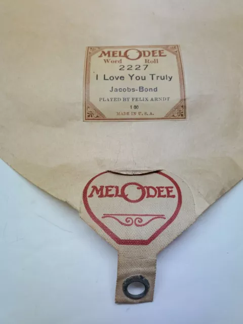 Melodee Song Roll Player Piano I LOVE YOUR TRULY Felix Arndt 2227 VTG USA EUC