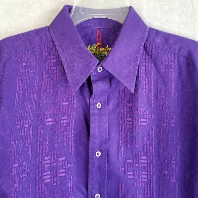 Robert Graham Men's Large Long Sleeve Button Up Purple Embroidered Geometric