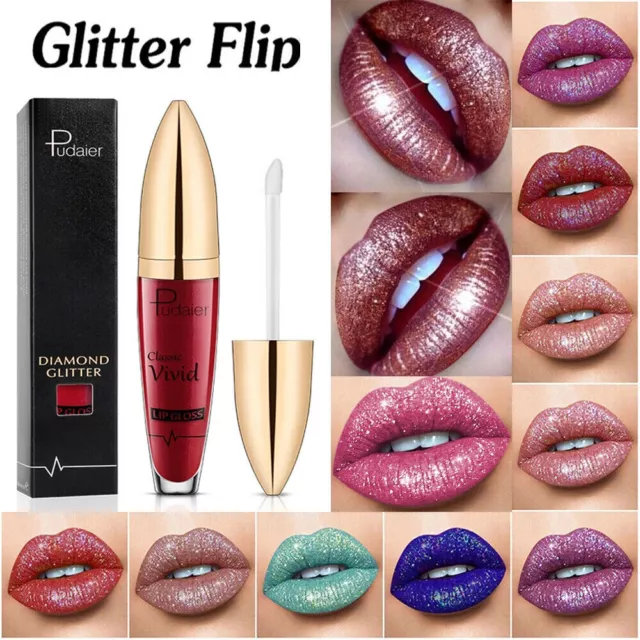 Metallic Lipstick Liquid Glitter Shiny Lip Long Lasting Gloss Makeup Lipstick AU