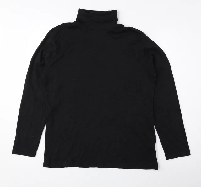 Maglione pullover ISLE da donna nero collo arrotolato 100% cotone taglia L