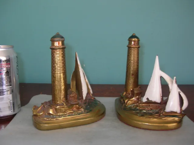 Antique lighthouse sailboat  bookends K&O Kronheim & Oldenbusch, orig paint