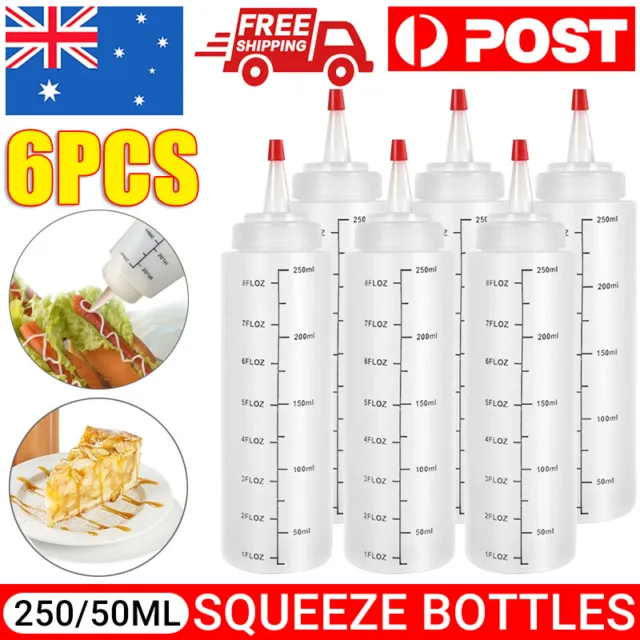 6x Sauce Bottles 250/450ML Measuring Squeeze Crafts Bottle Condiment  Dispenser