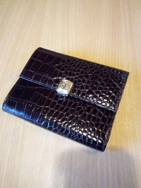 Lauren Ralph Lauren Brown Croc Embossed Leather Small Wallet ~ VGC
