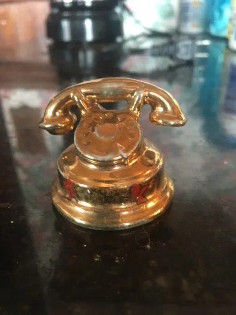 vintage small ceramic gold old style telephone figurine japan