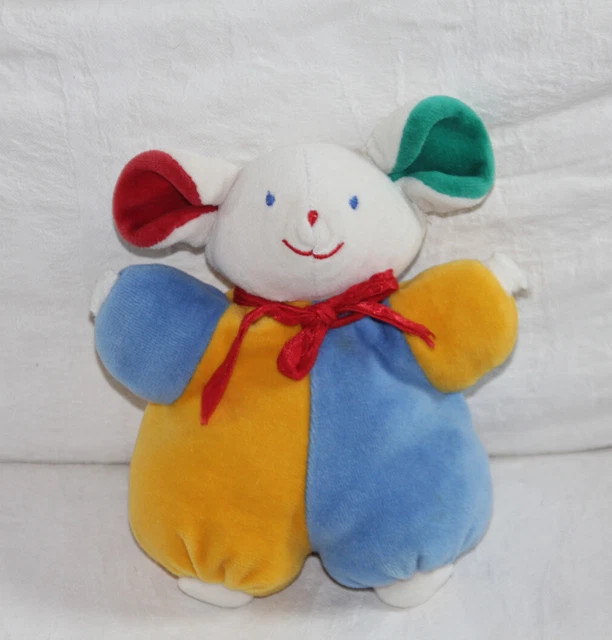 Peluche Doudou ours beige salopette bordeaux Martin DAMART
