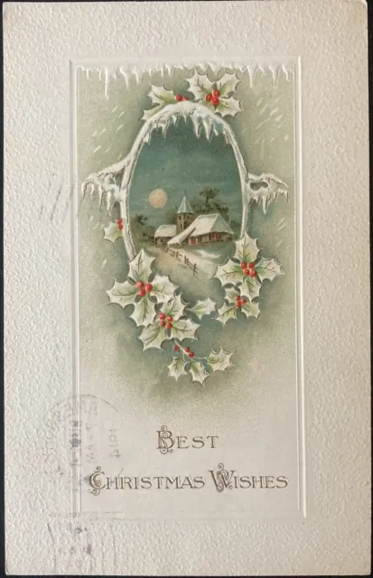 Christmas Postcard C.1914 (M40)~Best Christmas Wishes, Wintery Home Scene