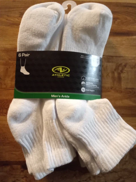 Men’s 6-Pair Athletic Works Ankle Socks Size 6-12, White