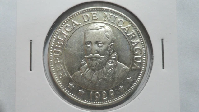 Nicaragua 50 Centavos Silver, 1929, XF+ / AU Key Date