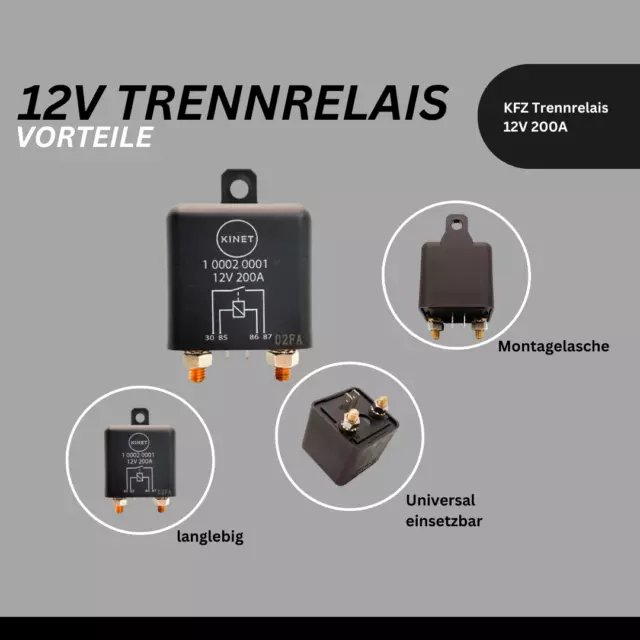 Trennrelais 12v Zweitbatterie Laderelais LKW KFZ Camping Boot 12V 200A 3