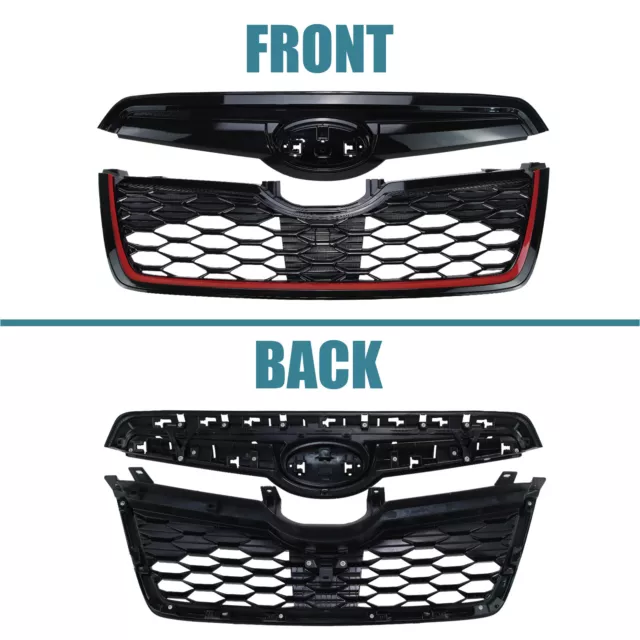 Honeycomb Front Grill for 2019-2021 Subaru Forester w/Camera Hole Gloss Black 3