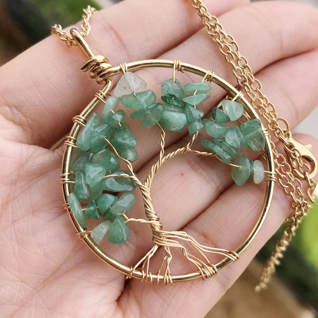 Aventurine Gem Tree Of Life Water-Drop Necklace Chakra Reiki Healing Amulet