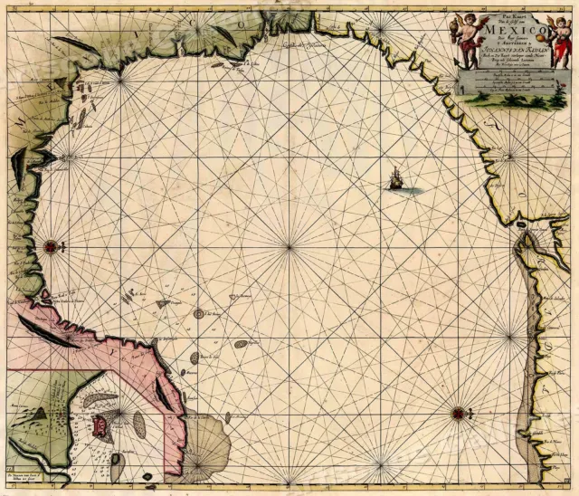 1630s “Sea Chart of the Gulf of Mexico” Vintage Style Gulf Coast Map - 16x20