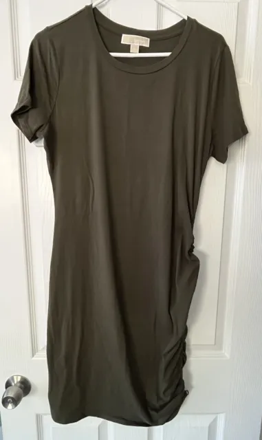 Michael Kors T-shirt Dress Olive Green Ruched Side Stretch Size XL