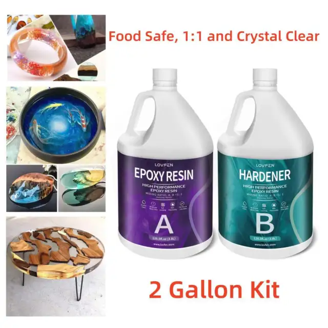 Crystal Clear Epoxy Resin - 16/32/64 oz 1 Gallon 2 Gallon Kit - Food Safe 1:1