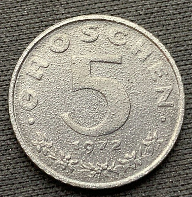 1972 Austria 5 Groschen Coin PROOF  ( Mintage 116K )  Rare World Coin     #N66