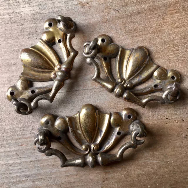 Set Antique Brass Handles Drawer Pull Chest Cabinet Door Vintage Victorian Old