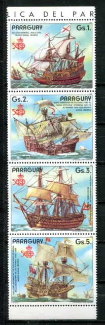 PARAGUAY 1987, SHIPS, DISCOVERY OF AMERICA 500TH ANNIV., Sc 2213 STRIP OF 4, MNH