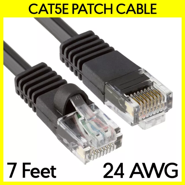 7FT Cat5e Ethernet Patch Cord Black LAN Internet Cat 5e Cable RJ45 Router Cord