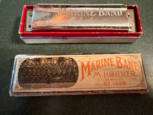 Vintage Antique M Hohner Marine Band Harmonica in Box Key G Germany No 1896 A440