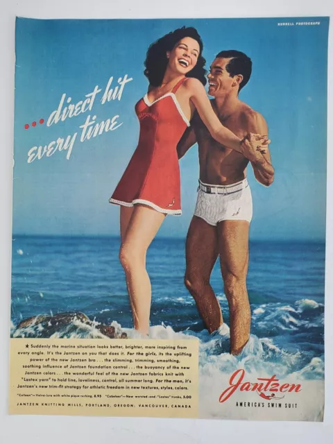 1942 Jantzen Swimsuits, Man & Woman  In Low Tide 10.5 X 13.5