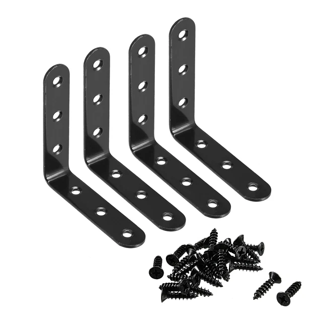 Corner Brace Angle Bracket Fastener L Shape 90mmx90mmx20mm Black Round End 4pcs