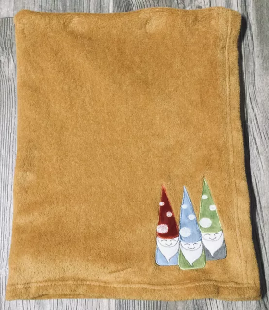 HTF Trend Lab Fleece Brown 3 Gnomes Super Soft Baby Security Blanket EUC F1